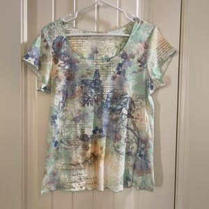 B Friends L Top Sublimation Butterfly Blouse Large Rhinestone Shirt Lg